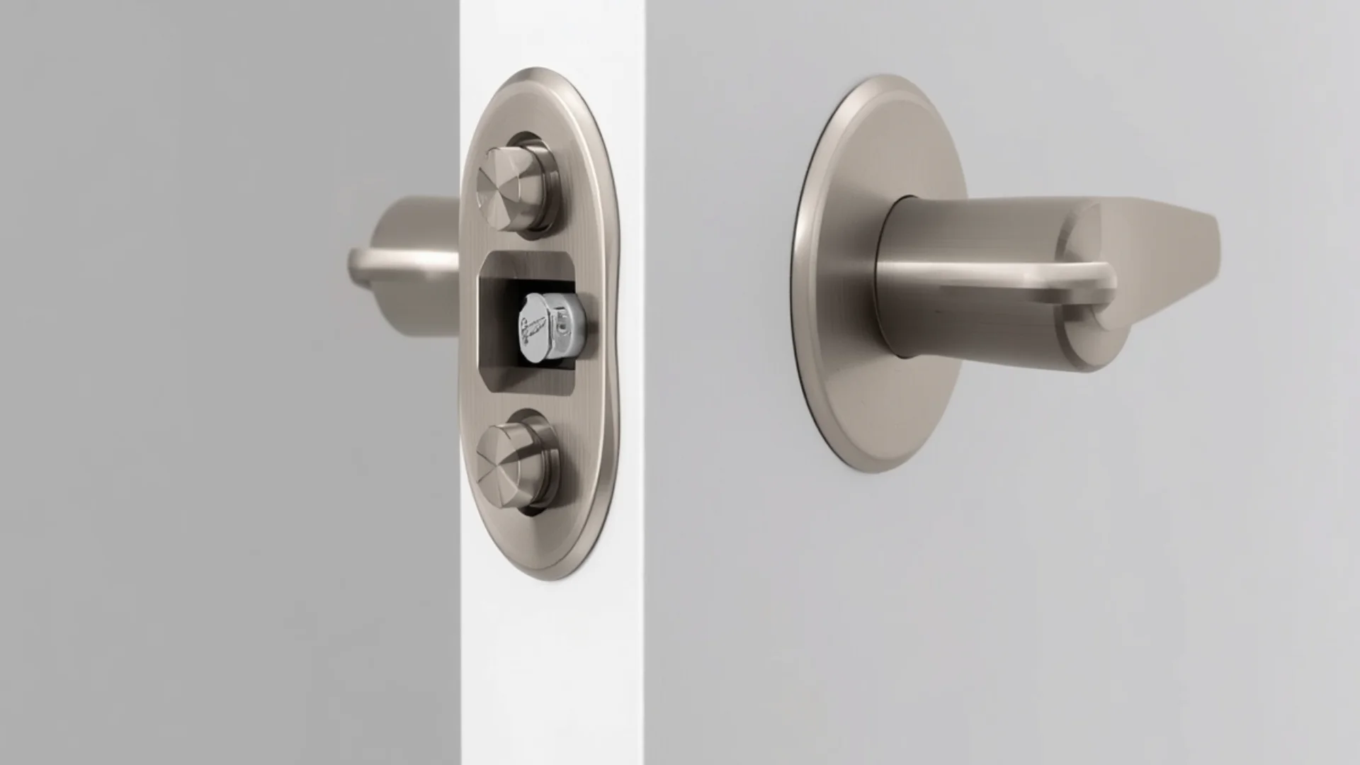 Mécanisme d'une serrure multipoints visible sur une porte d'appartement à Paris 17e