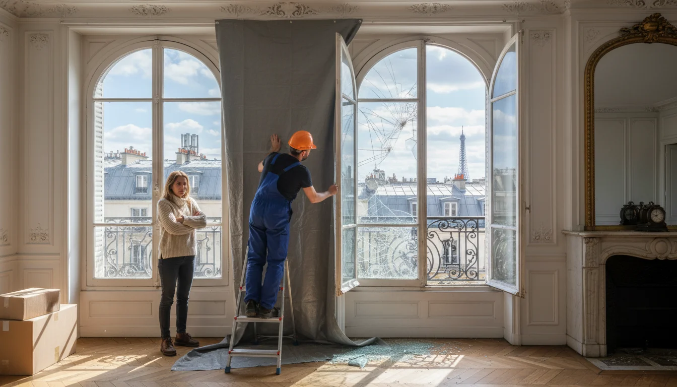Vitre brisée après une tentative d'effraction à Paris 15e : sécuriser avant tout