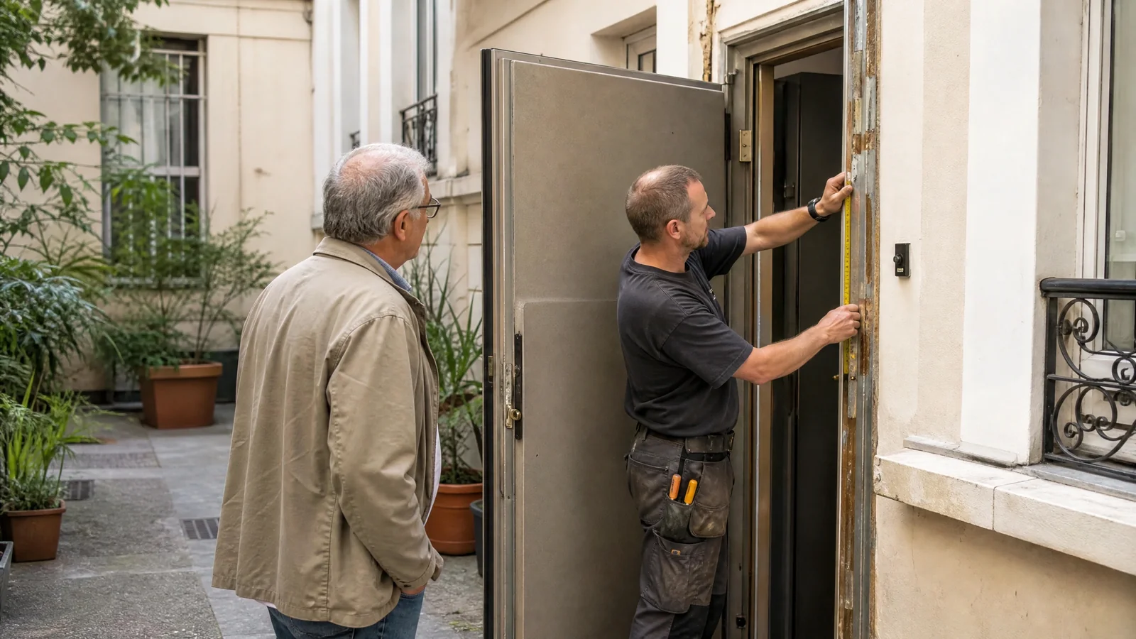 Porte donnant sur une cour intérieure à Paris 15e : un accès secondaire à blinder autant que l'entrée principale