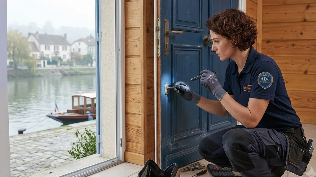 Porte de maison au bord de Seine à Croissy-sur-Seine : diagnostiquer l'humidité avant de changer la serrure